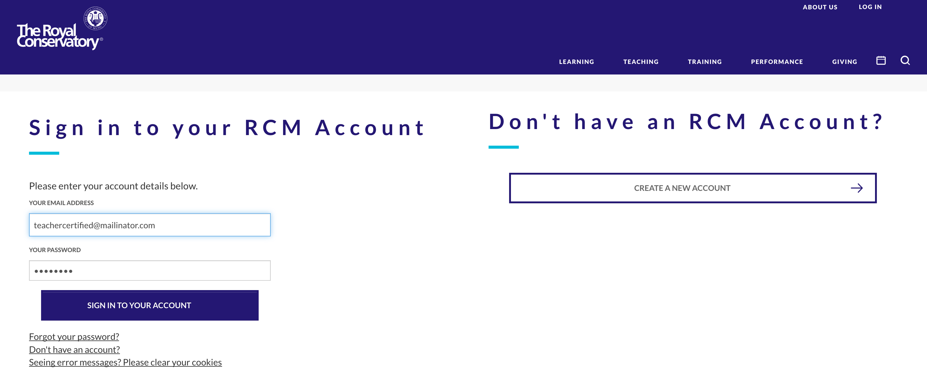 Royal Conservatory Exam Registration Step 1